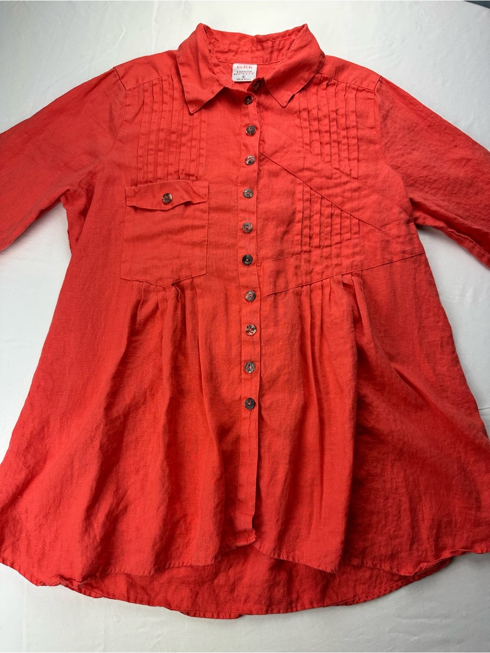CP Shades 100% Linen Tunic Shirt Red Lagenlook Boho Coastal Oversized Summer L